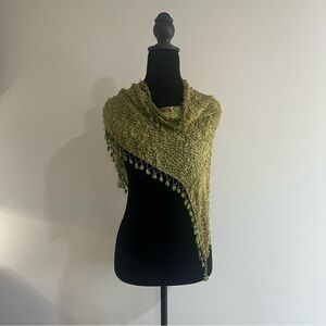 Olive Green Triangle Beaded Fringe Textured Eyelash Women's Shawl Scarf Drape